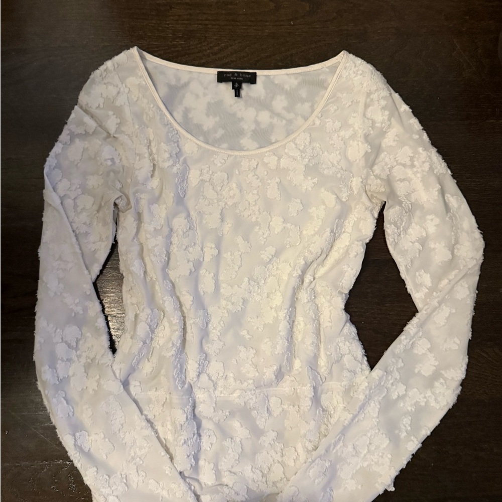 Rag & Bone Cream Floral Shear Long Sleeve Blouse